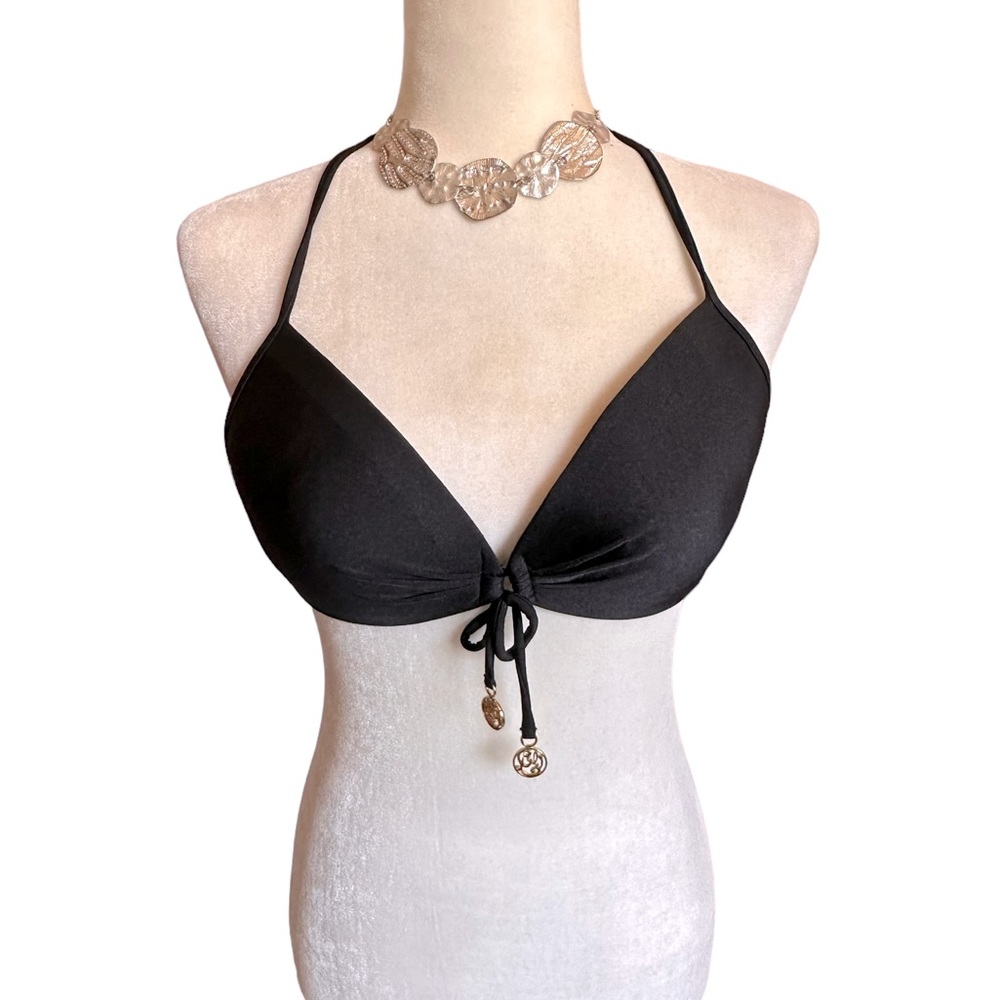 Luli Fama Black Bikini Top w/Gold Accessory